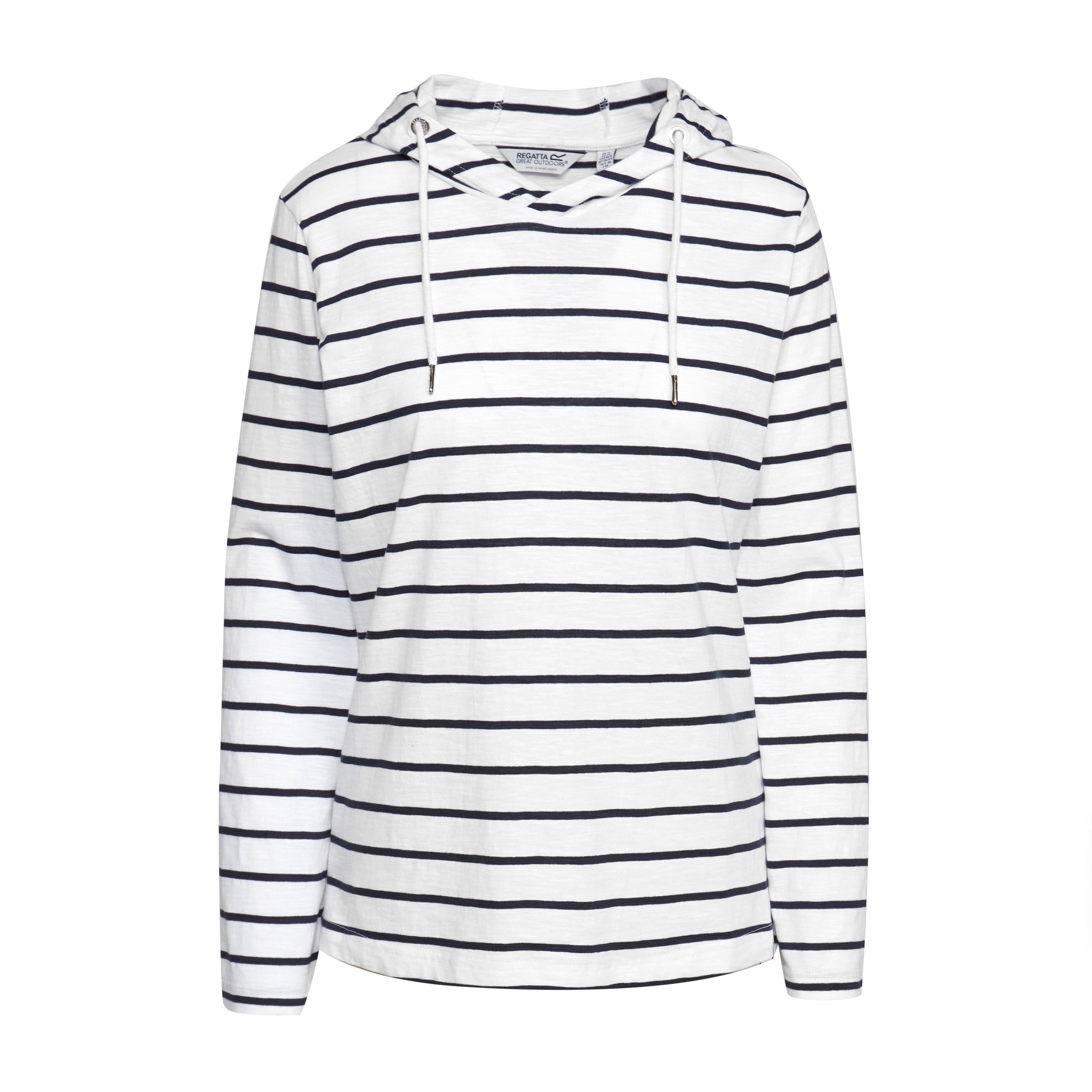Womens Maleys Hoody White/Navy Stripe