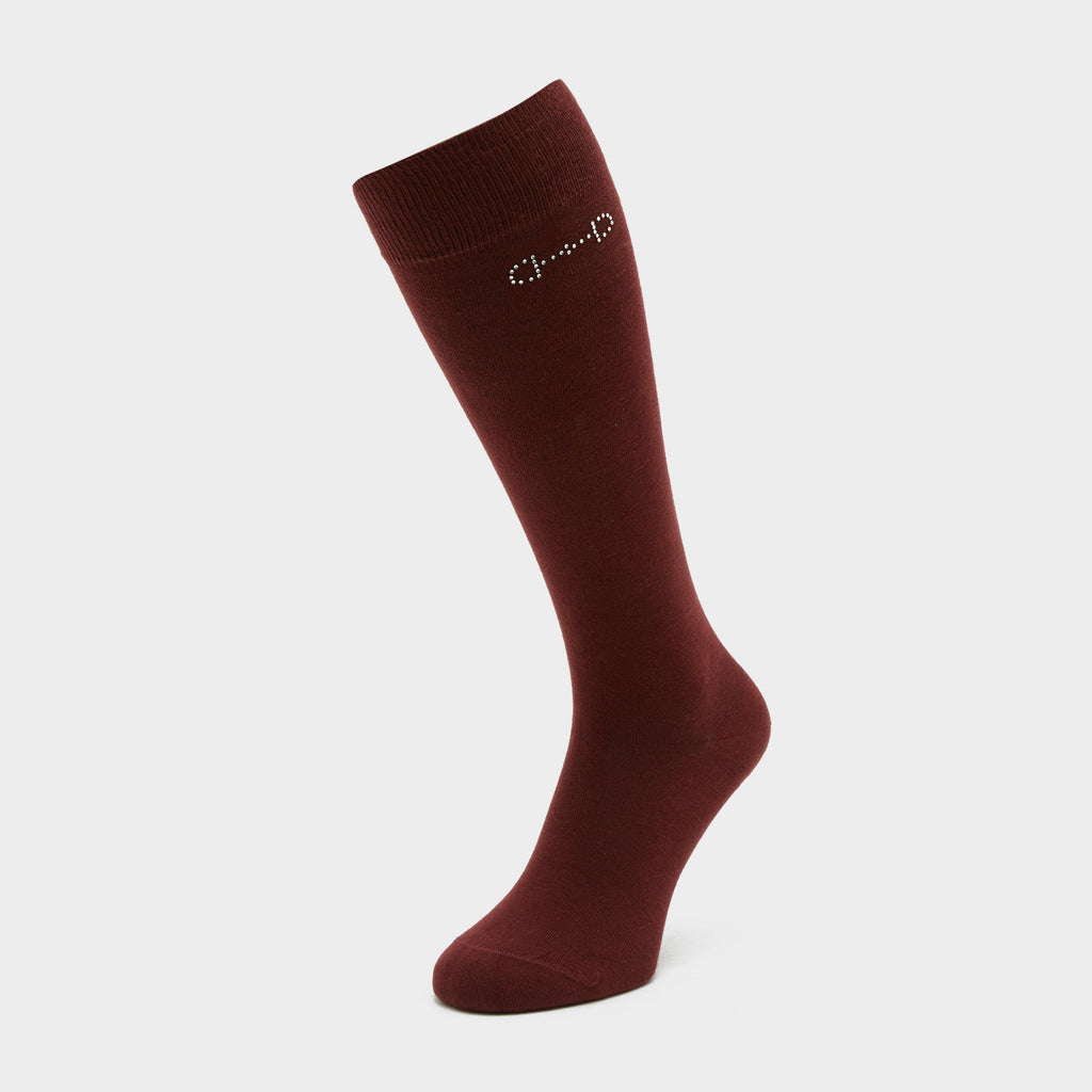 Womens Crystal Detail Knee Socks Burgundy Red Mahogany