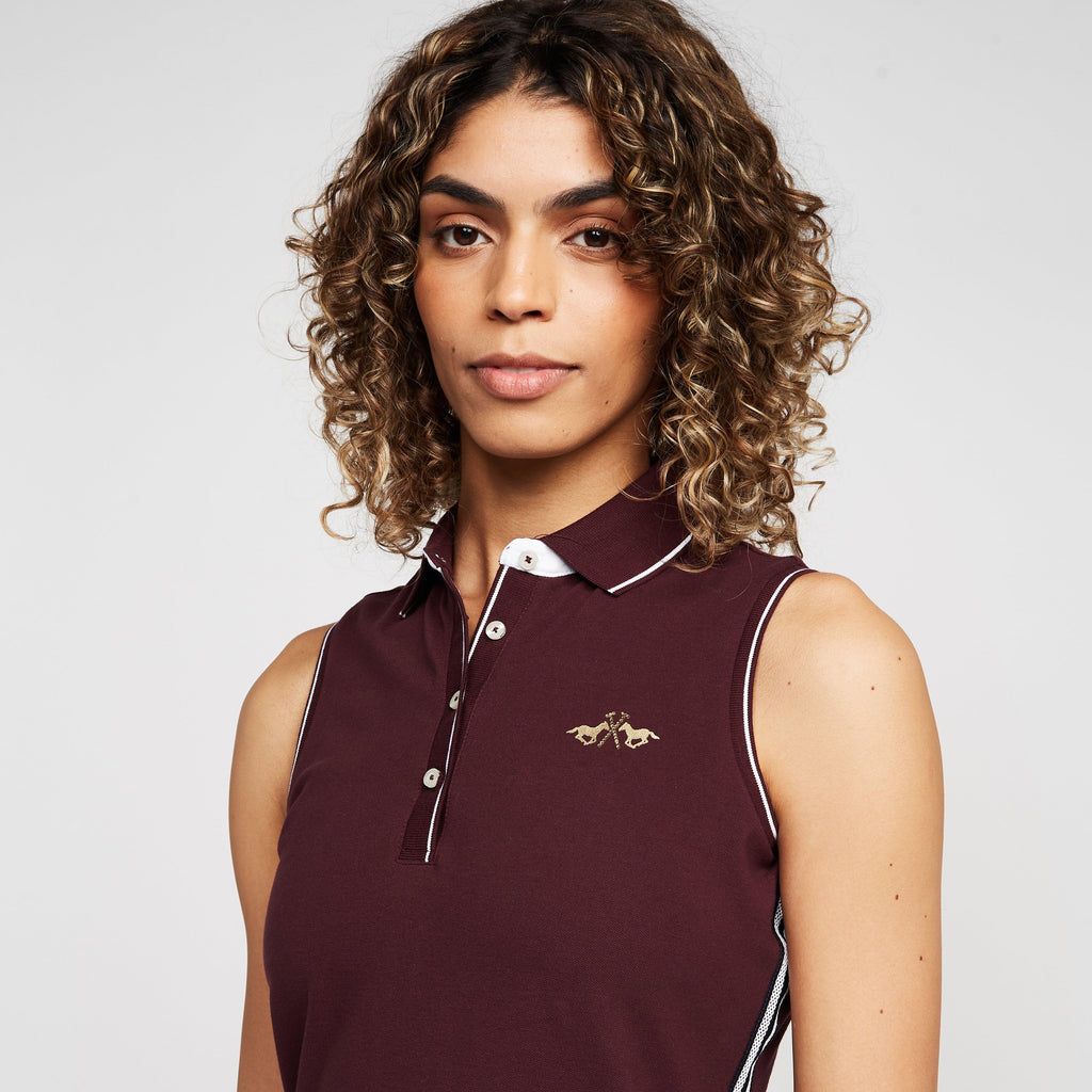 Womens Lia Sleeveless Polo Shirt Dark Berry
