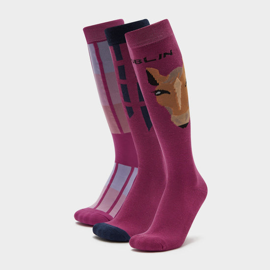 3 Pack Socks Red Violet Horse Face