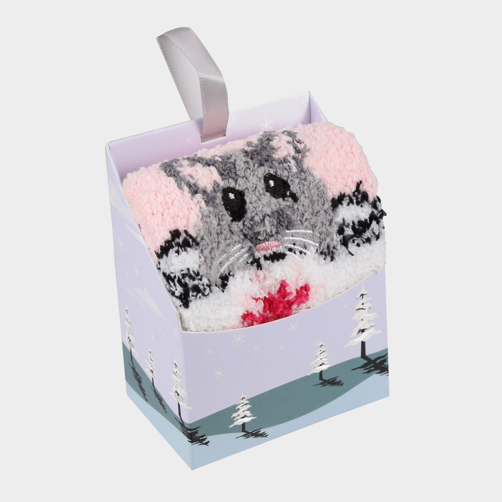 Womens Fluffy Hanging Socks Pink Cat