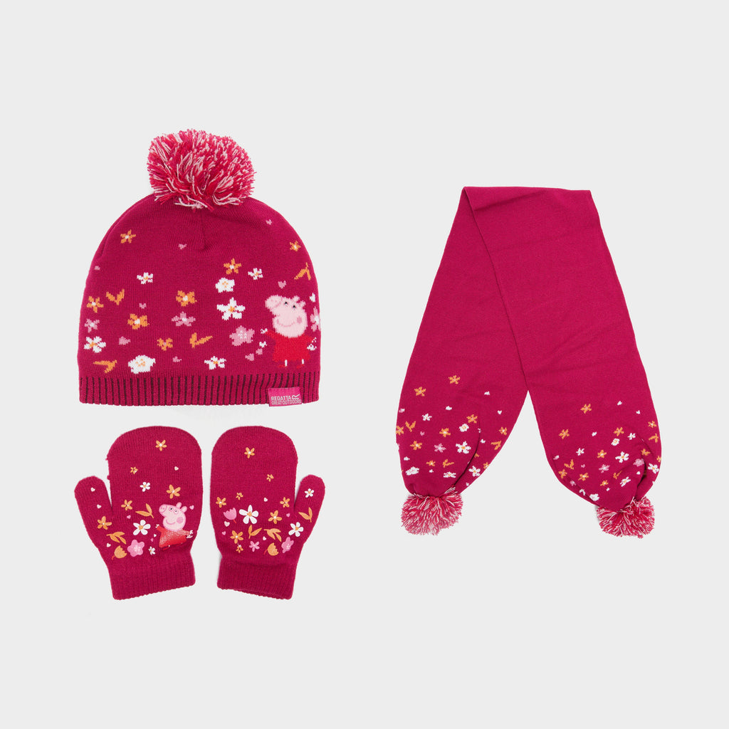 Peppa Pig Knitted Pom Pom Hat Scarf and Glove Set