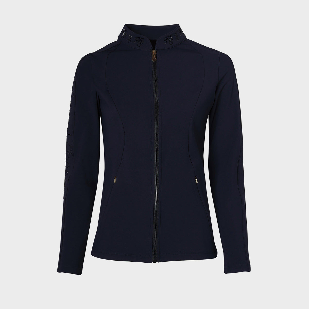 Womens Crystal Zip Sweater Ink Navy