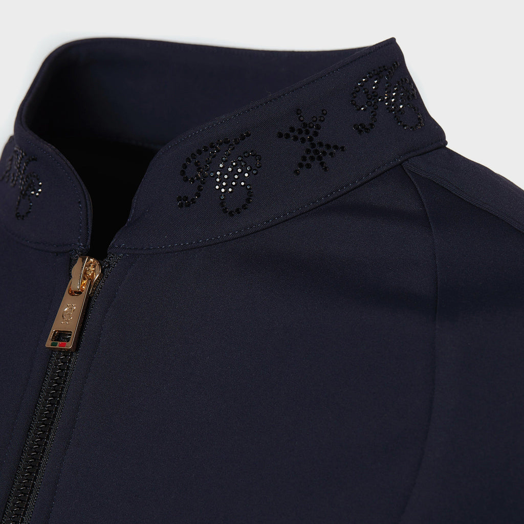 Womens Crystal Zip Sweater Ink Navy