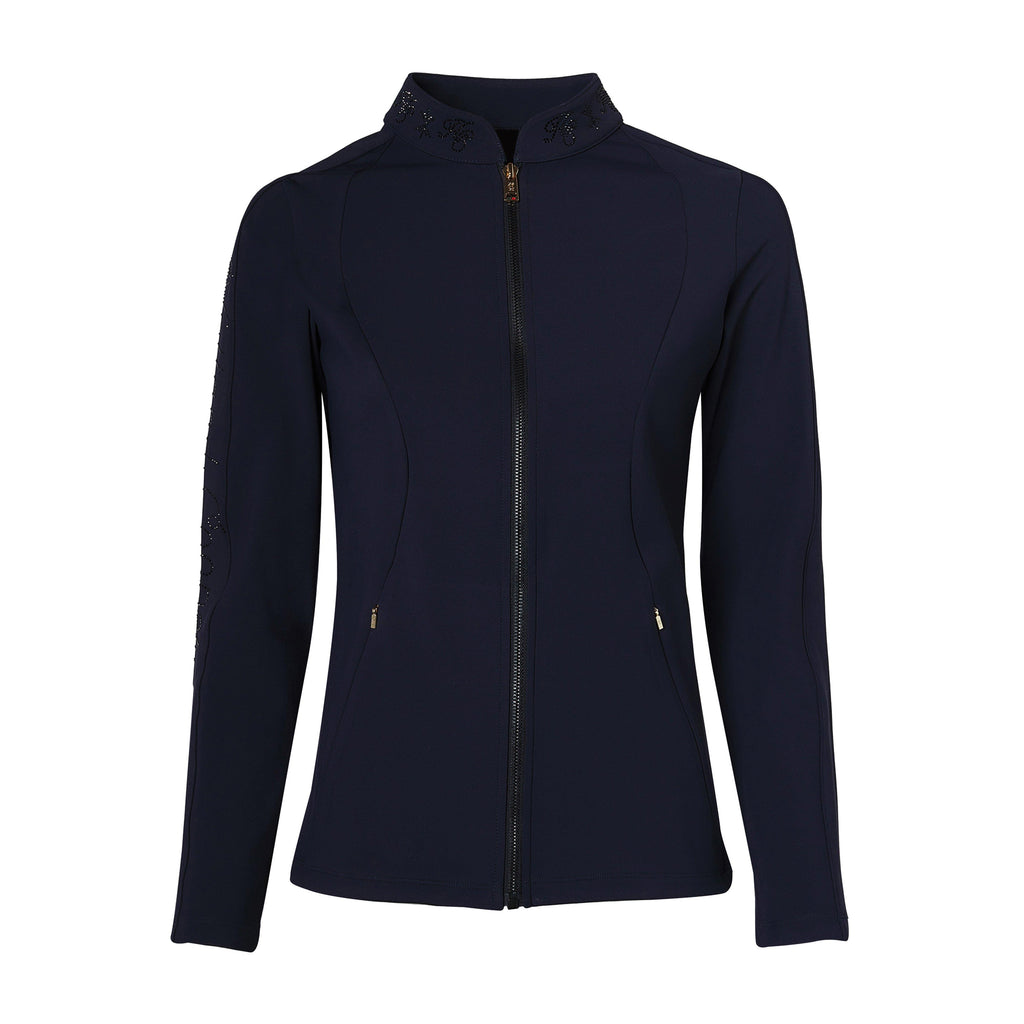 Womens Crystal Zip Sweater Ink Navy