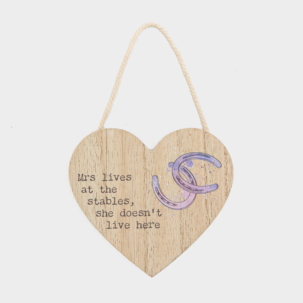 Mrs Lives At The Stables Small Heart Hanging Plaque