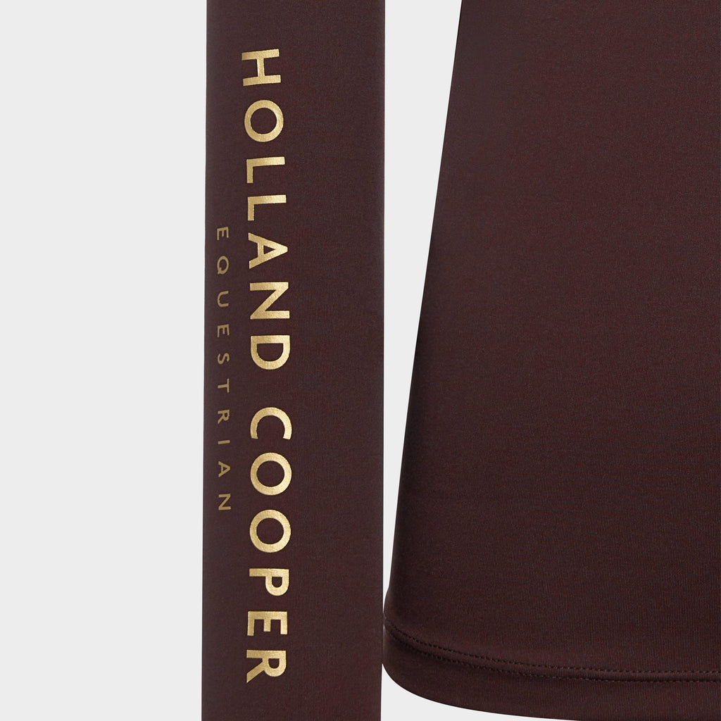 Holland Cooper Petite Chemise D’équitation Marron – 1/4 Zip, Couche De Base Femme