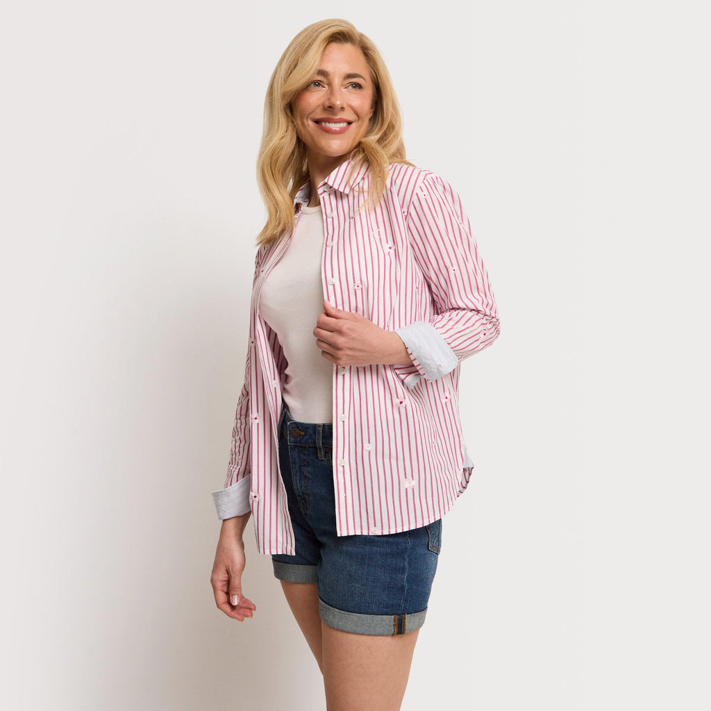 Women's Relaxed Fit Embroidered Cotton Poplin Shirt