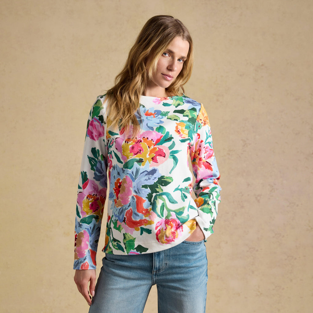 Women’s Harbour White Artist Floral Printed Boat Neck Breton Top
