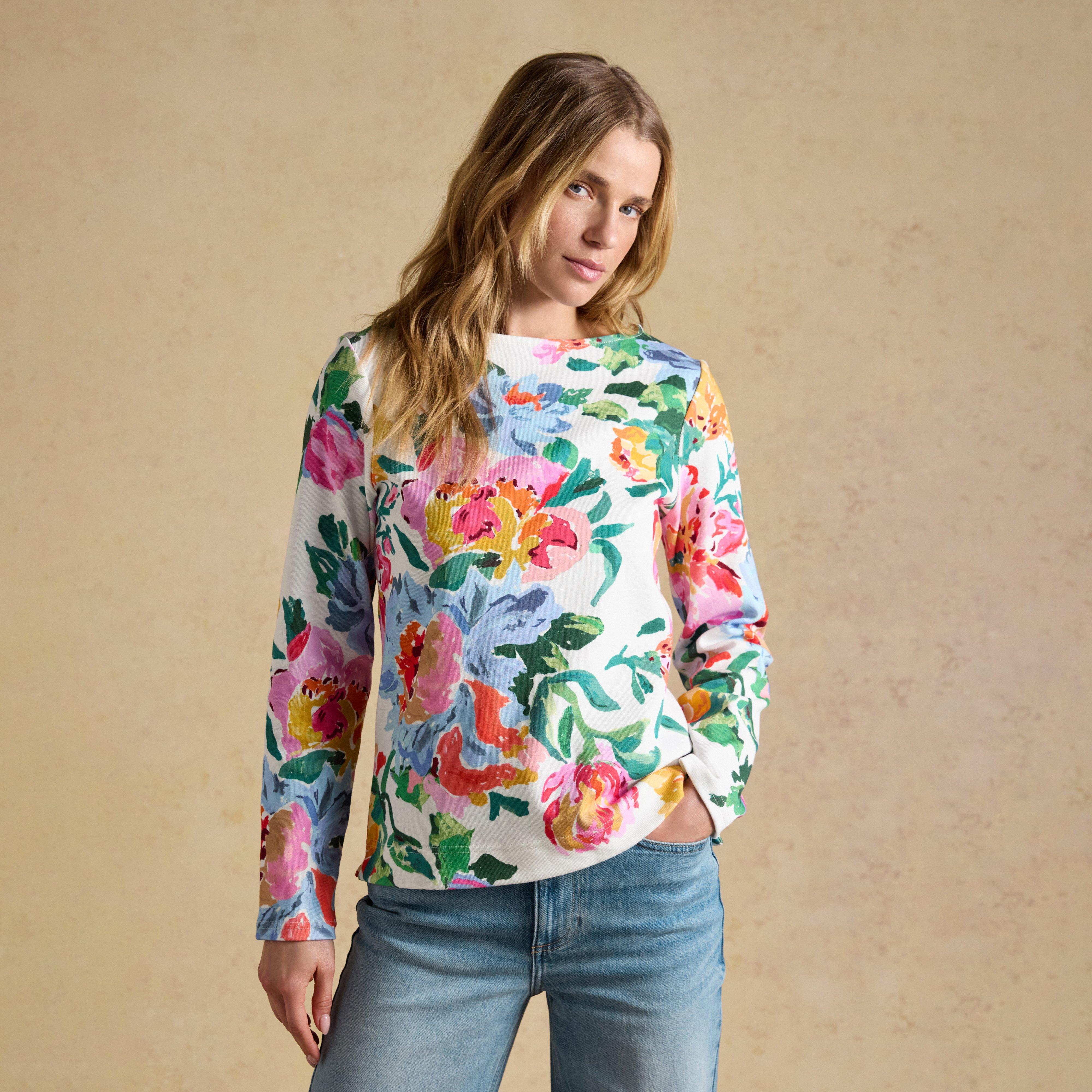 Women’s Harbour White Artist Floral Printed Boat Neck Breton Top