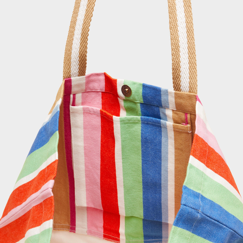 Promenade Multi Stripe Canvas Beach Tote Bag