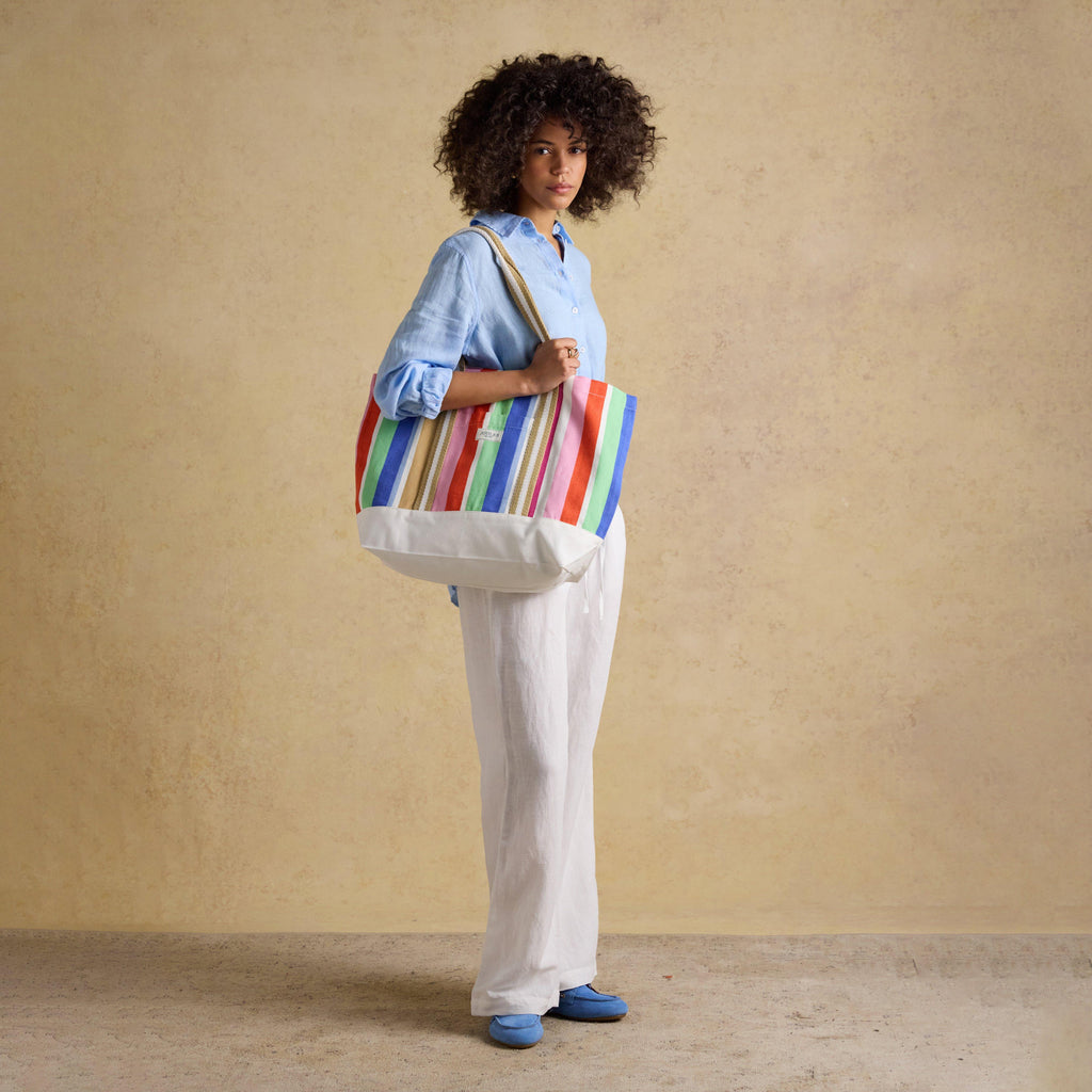 Promenade Multi Stripe Canvas Beach Tote Bag