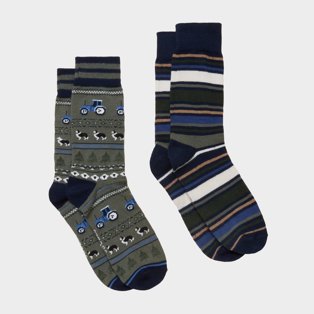 Men's Kingsbury Khaki Fairisle Socks 2 Pack