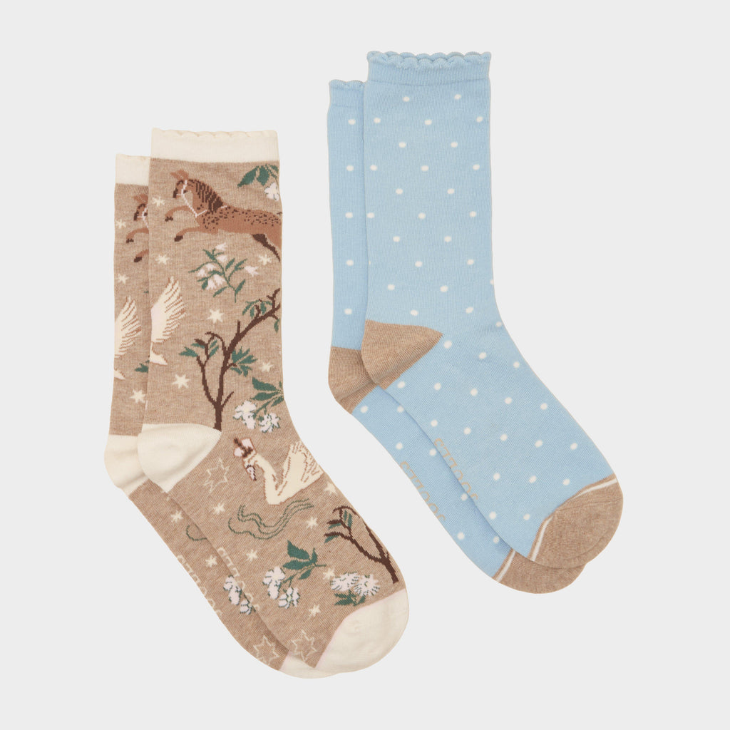Women's Everyday Tan Fairisle Cotton Blend Socks 2 Pack
