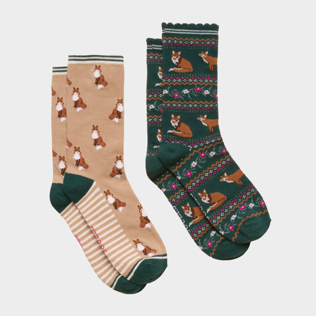 Women's Everyday Neutral Fox Socks 2 Pack