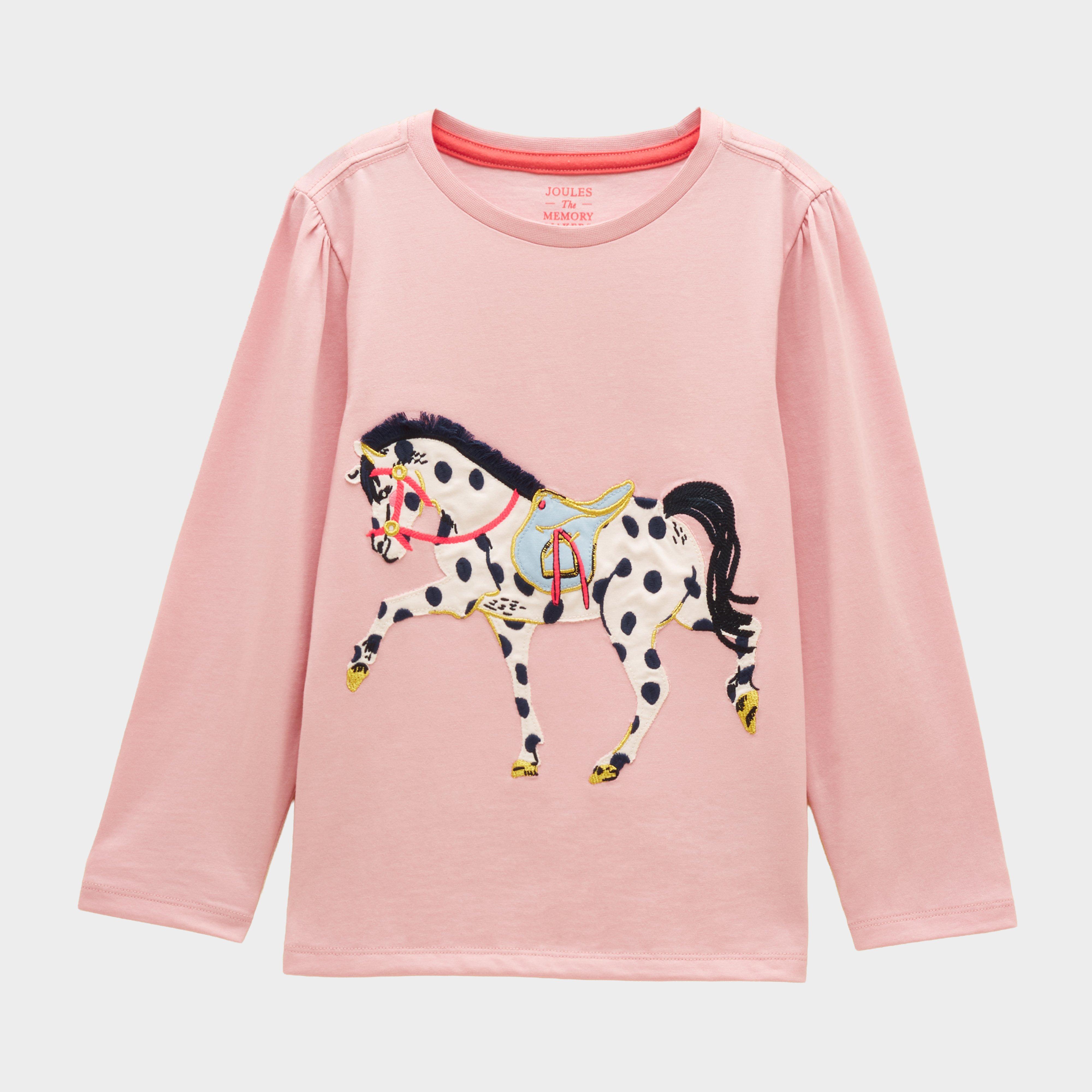 Girls' Ava Pink Horse Applique Long Sleeve Top