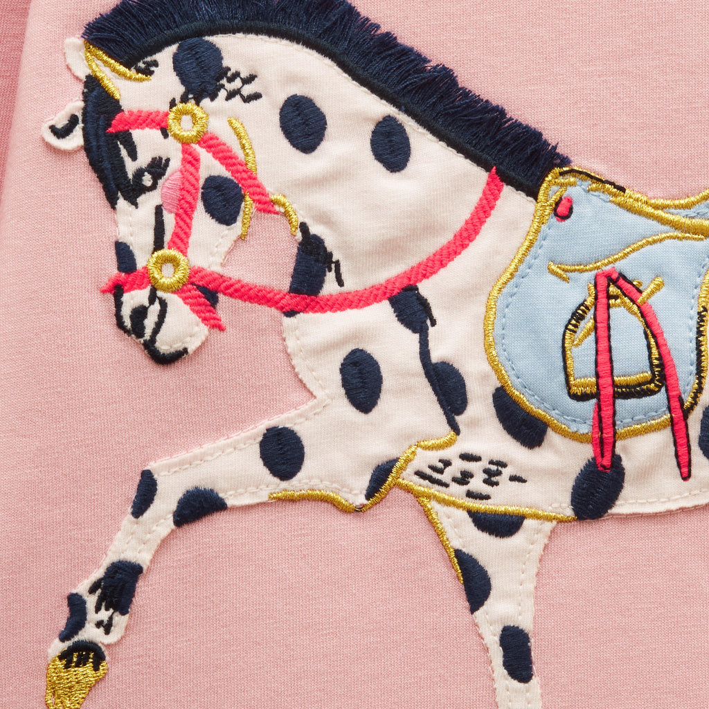 Girls' Ava Pink Horse Applique Long Sleeve Top