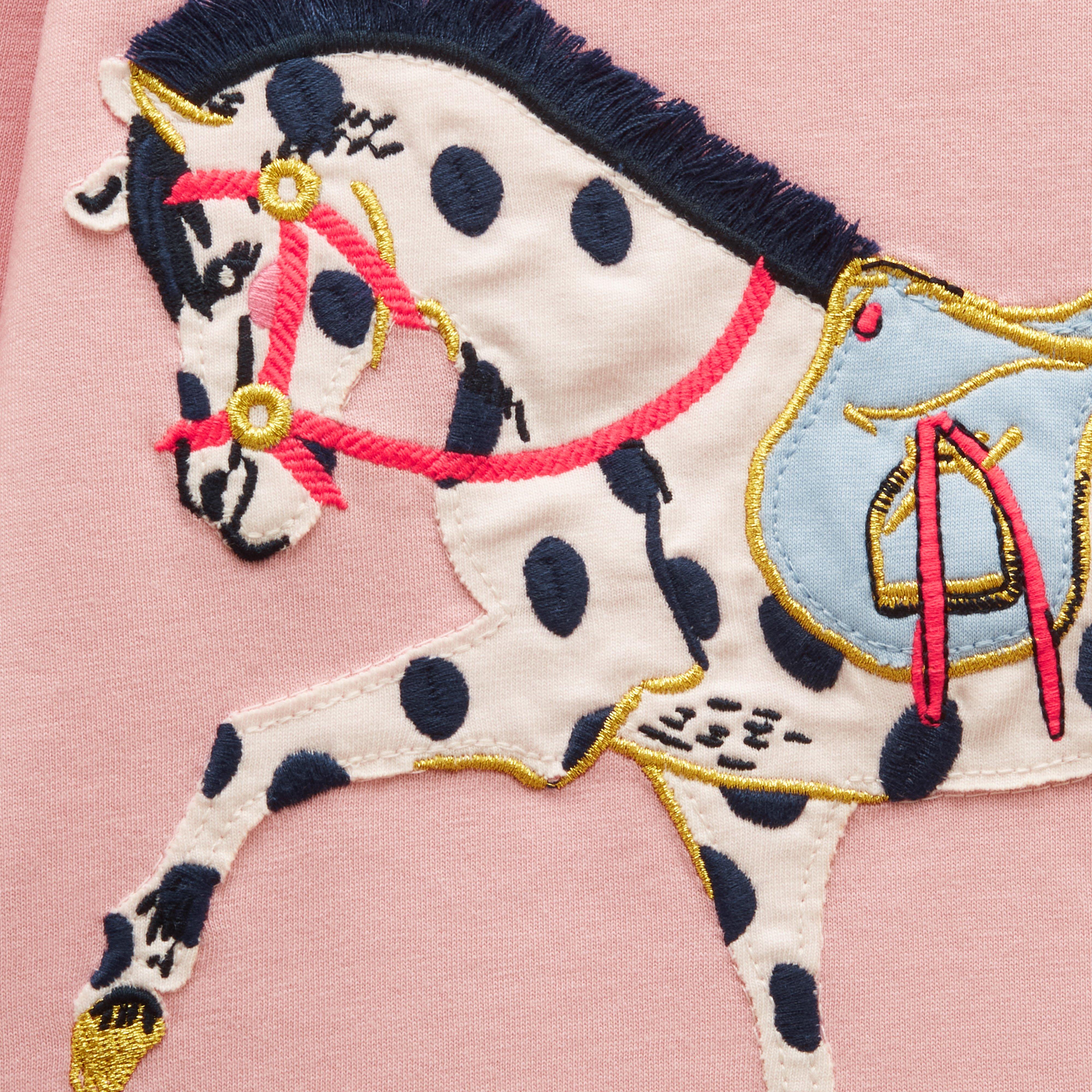Girls' Ava Pink Horse Applique Long Sleeve Top
