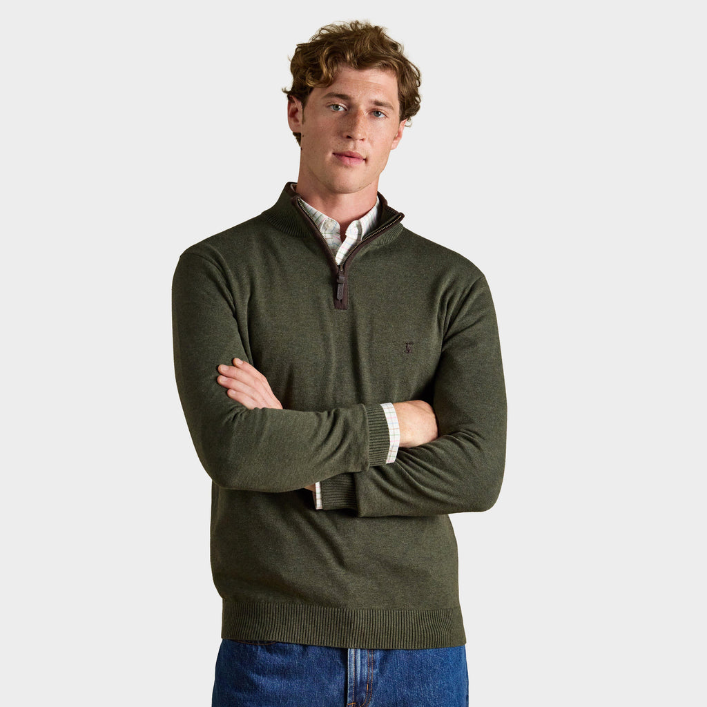 Men's Hillside Green Quarter Zip Knitted Jumper