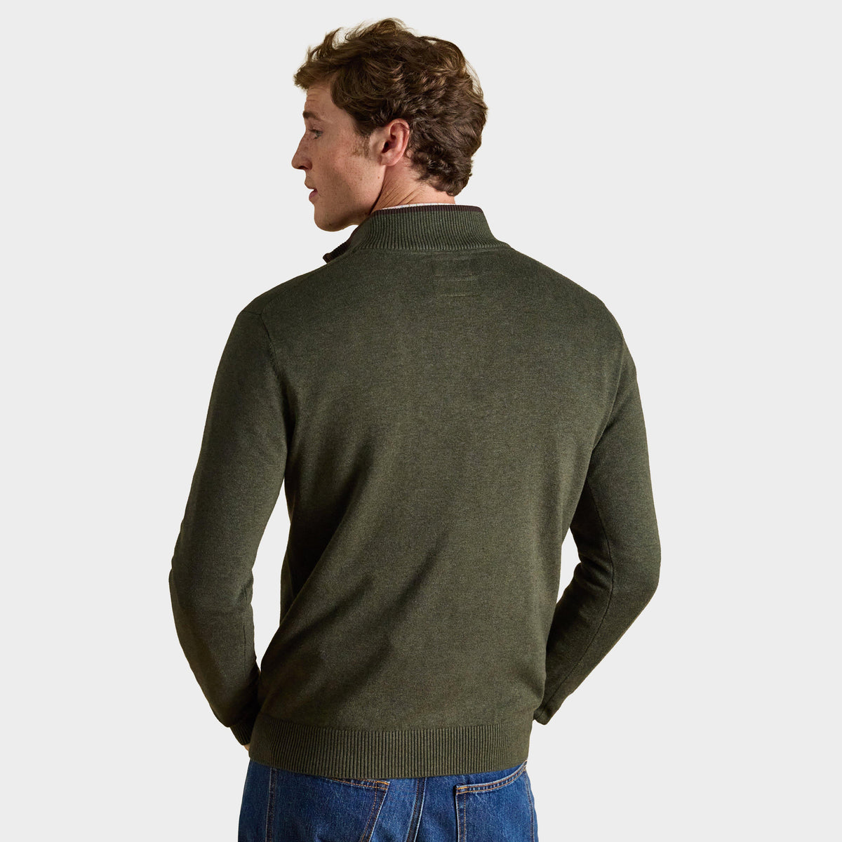 Men's Hillside Green Quarter Zip Knitted Jumper