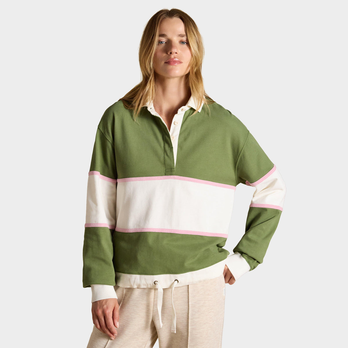 Women's Striped Long Sleeve Cotton Collared Rugby Deckshirt