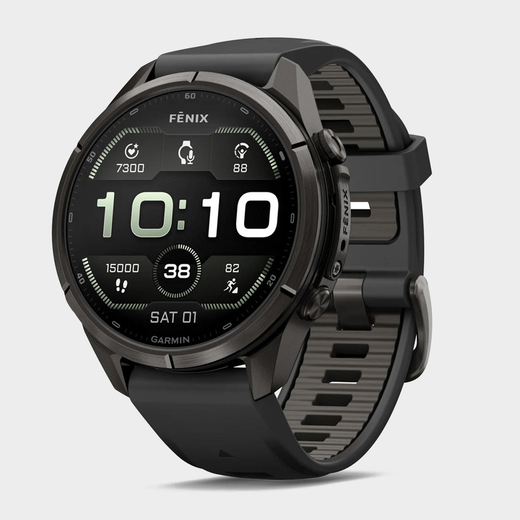 Garmin fenix® 9 Pro inReach® 43mm Carbon Grey DLC Titanium with Black/Pebble Grey Silicone Band